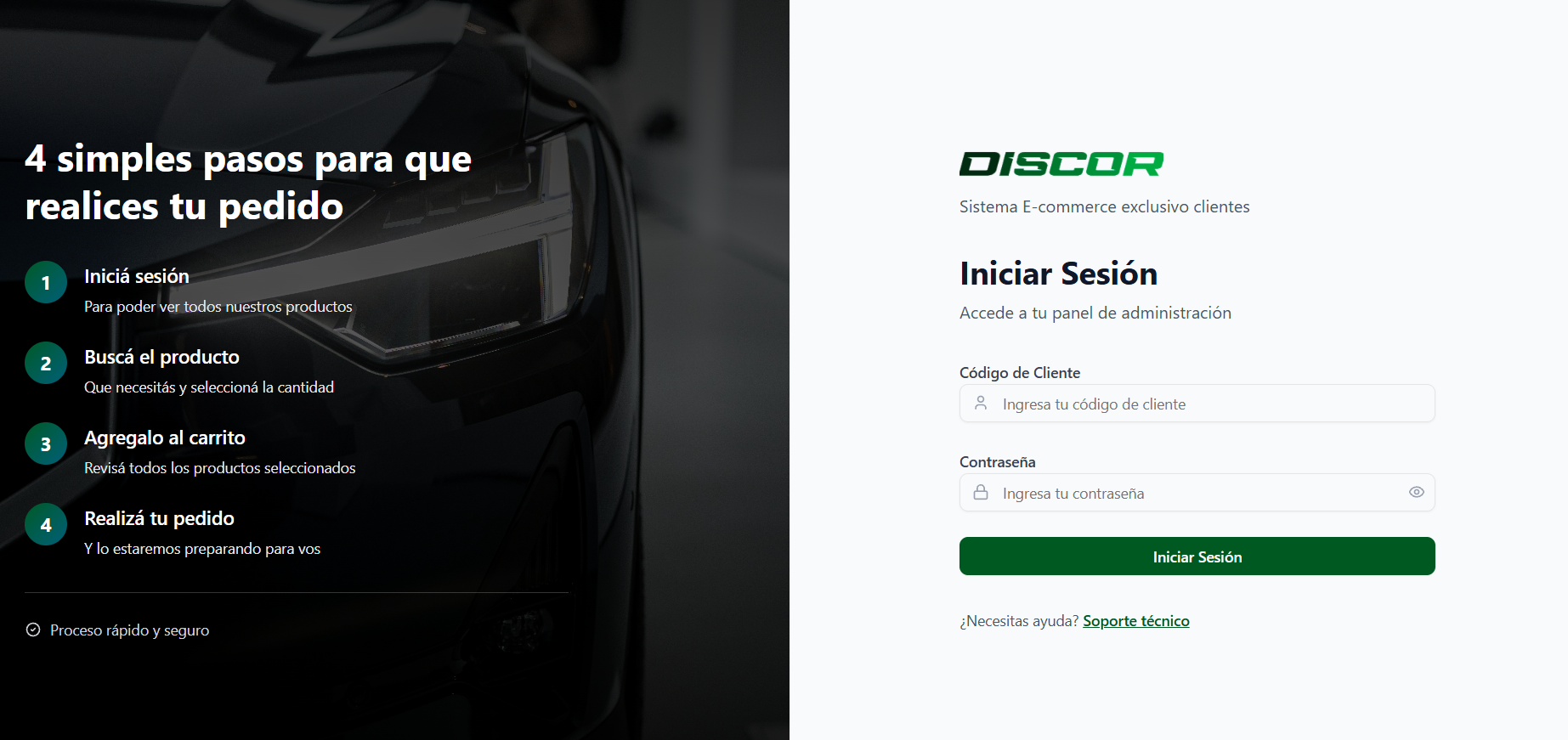 Portal de login para clientes B2B