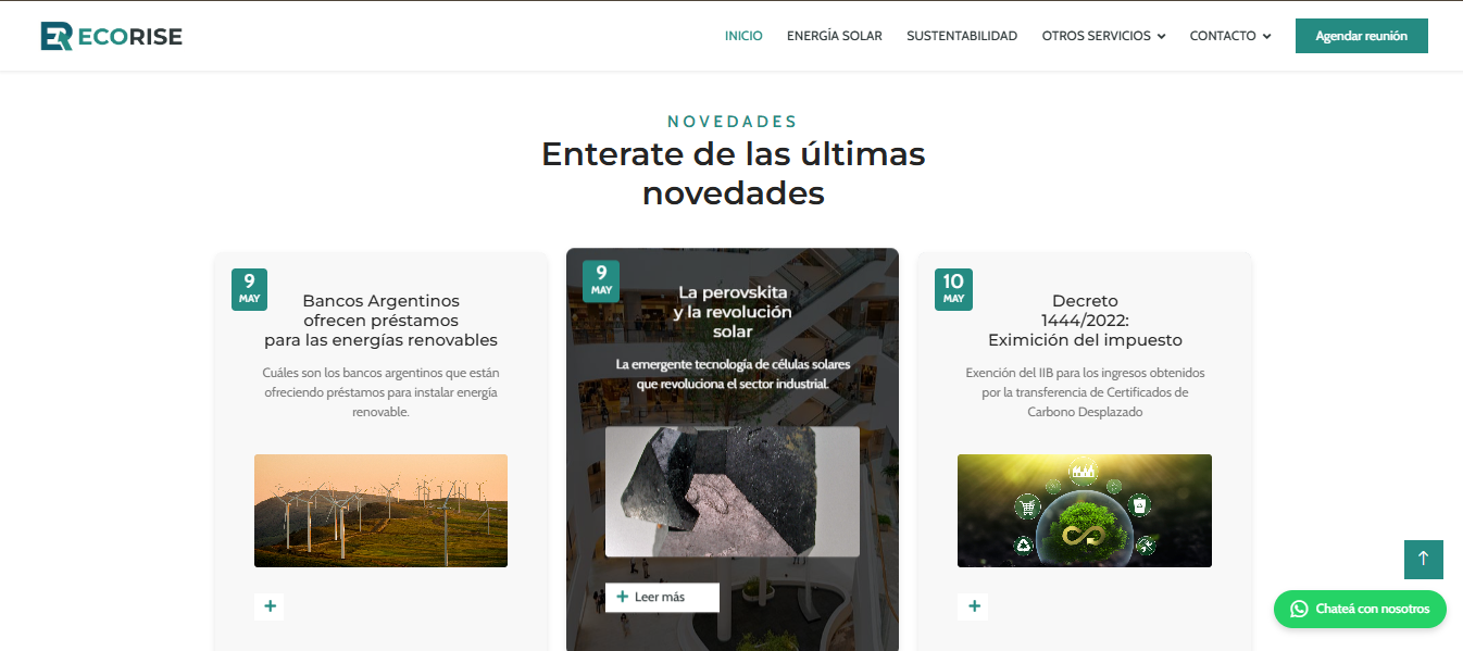 Página principal de EcoRise energía renovable por Eje Z