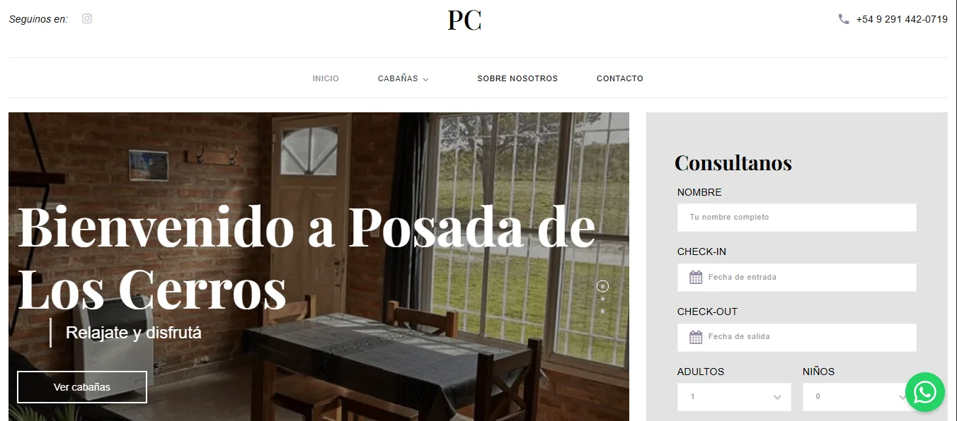 Sitio web para Posada de los Cerros desarrollado por EJE Z